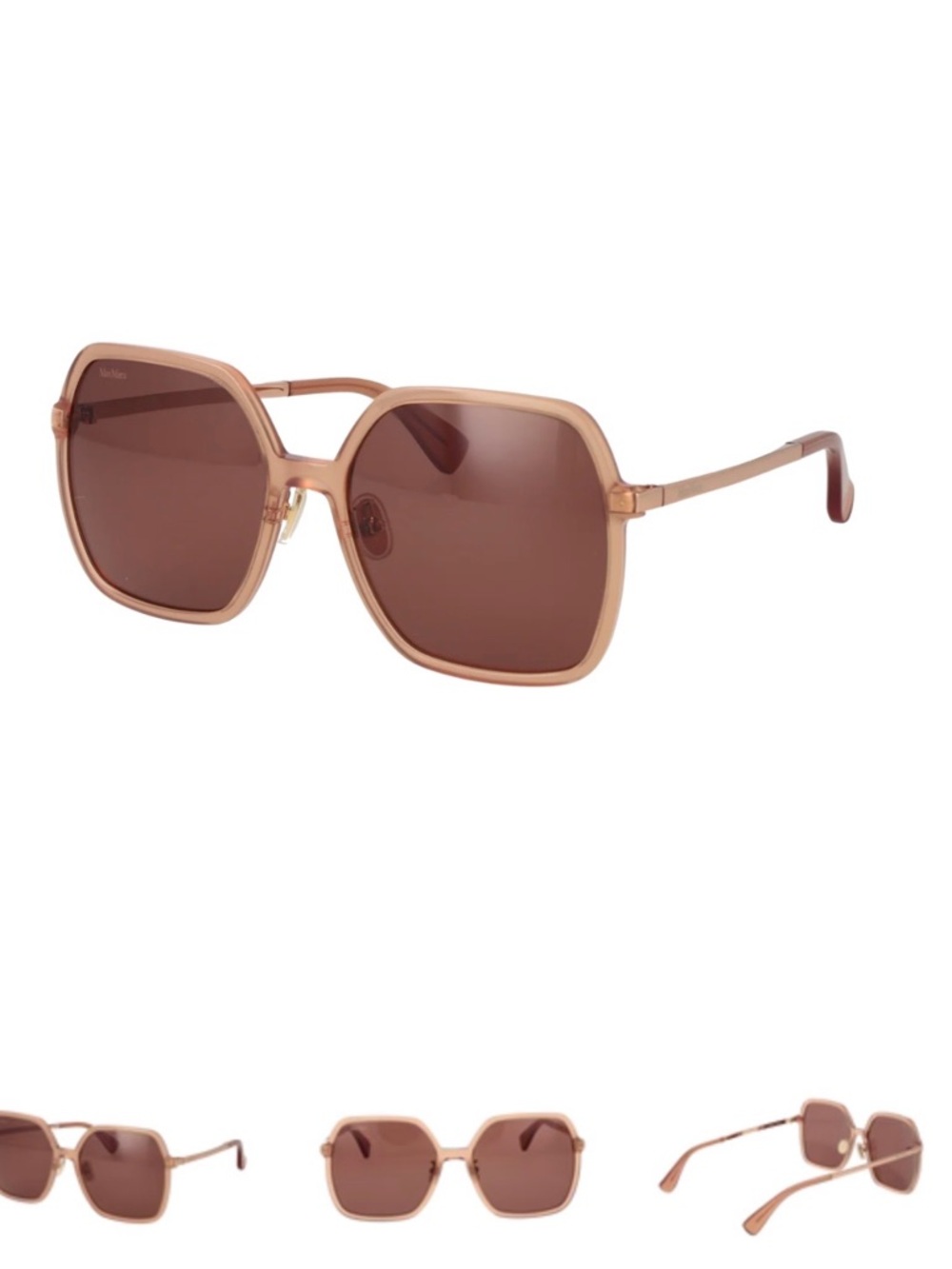 MaxMara Designer Oversized Square Sunglasses in Rose Brown Adjustable Nose